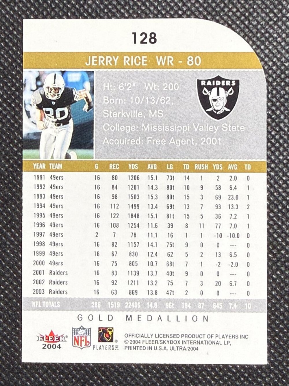 2004 Fleer Ultra Gold Medallion Jerry Rice #128 Raiders HOF - Picture 2 of 2